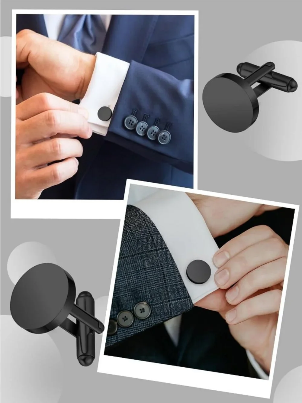Classic Round Silver Cufflinks Set for Men - 5 Pairs Stainless Steel Wedding